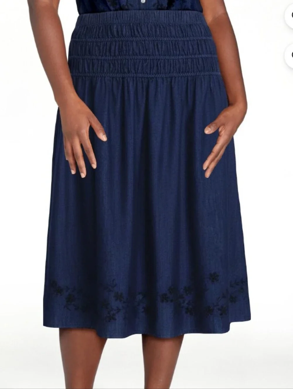 Free Assembly 100% Cotton Smocked Navy Long Skirt Floral Embroidery Size XL